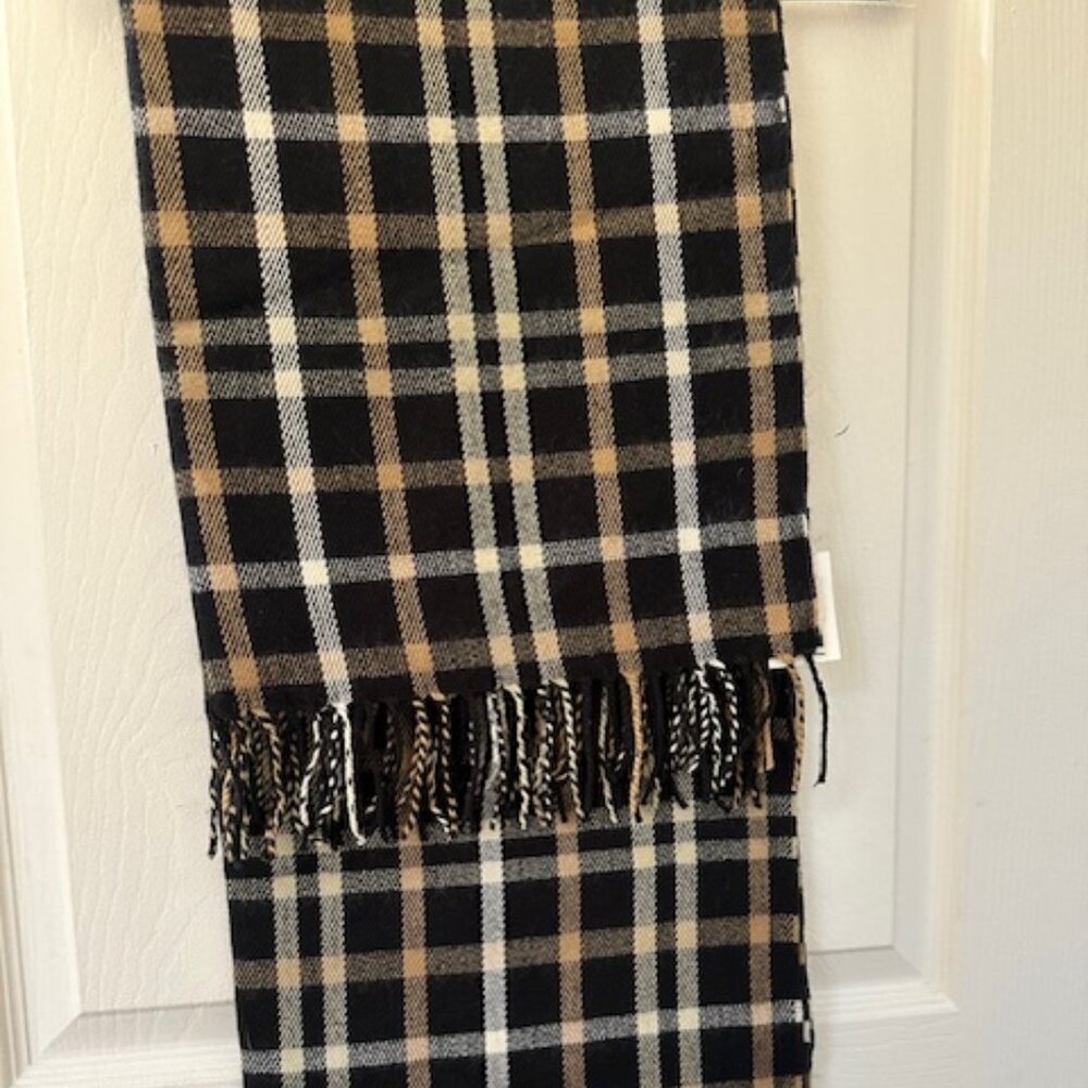 J CREW Black, White & Beige/Tan Flannel Soft Long Scarf - NWT